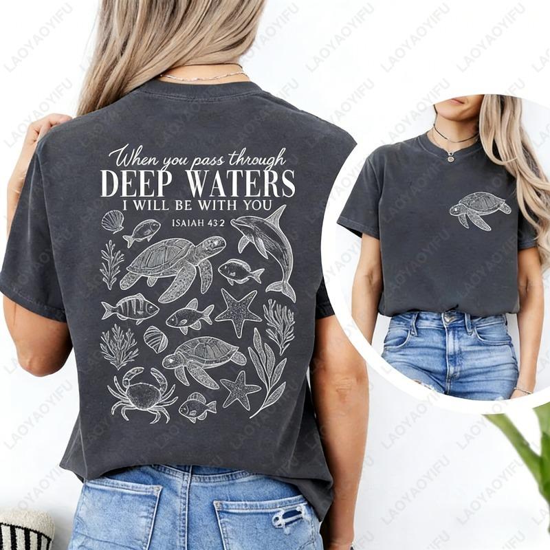 

Christian Scripture Unisex Adult Cotton Shirt Ocean Animal Bible Verse Oneck Printed Tee Ropa Mujer Camiseta Hombre Women Tops S