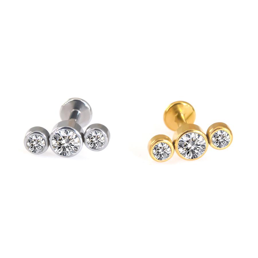 Diamond-Inlaid Stainless Steel Lip Stud Piercing Earring - 1.2*6/8mm