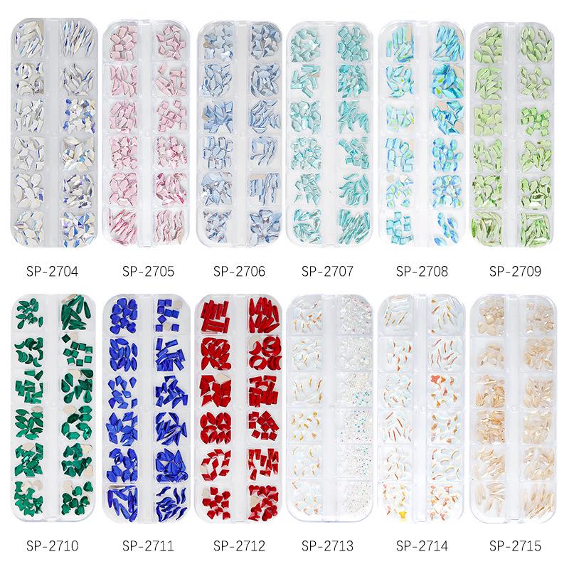 12-Grid Irregular Transparent AB Glass Diamonds for Nail Art