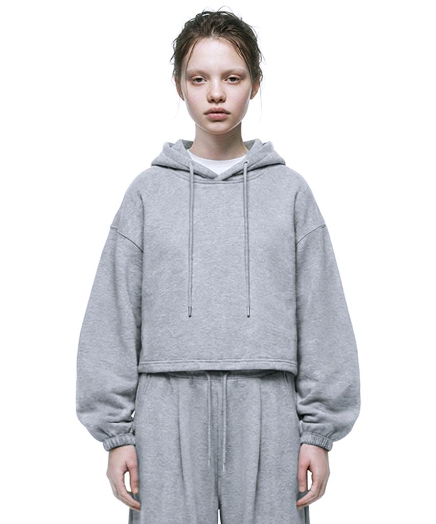 String Oversized Crop Hoodie - Melange