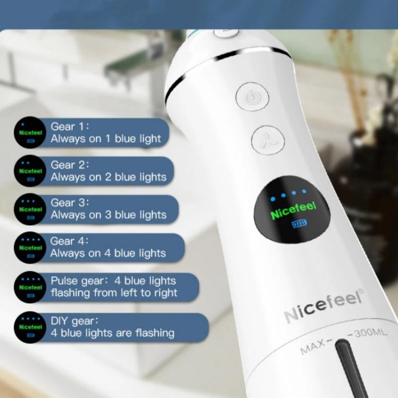 Oral Irrigator Dental Water Flosser LED Display Screen Waterproof  Dental Water Jet Floss 300ML Water Tank 6 Modes 5 Nozzles