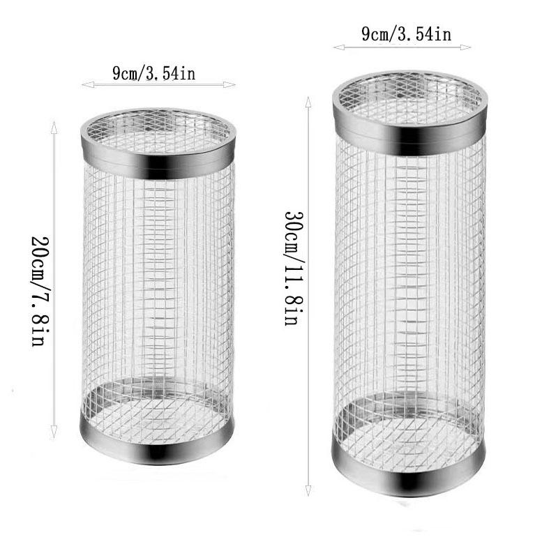 2PCS Rolling Grill Baskets for Outdoor Grilling - Round Grilling Accessories BBQ Large Vegetable Grill Cage Cylinder Stainless S
