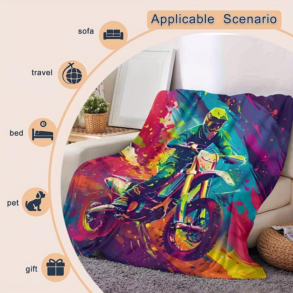 Vibrant Motocross Rider Ultra-Soft Cozy Blanket - Perfect for Winter Warmth, Ideal Gift for Sports and Art Enthusiasts