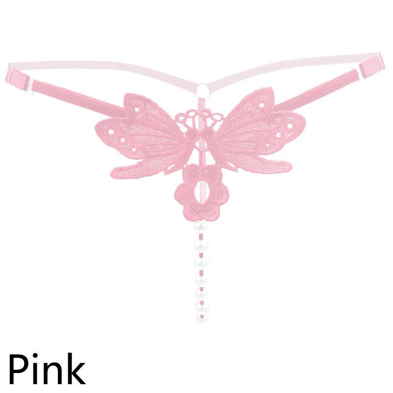 Sexy Pearl Panties Butterfly Ladies Transparent Thong Pants Low Waist Adjustable LingerieMakeup