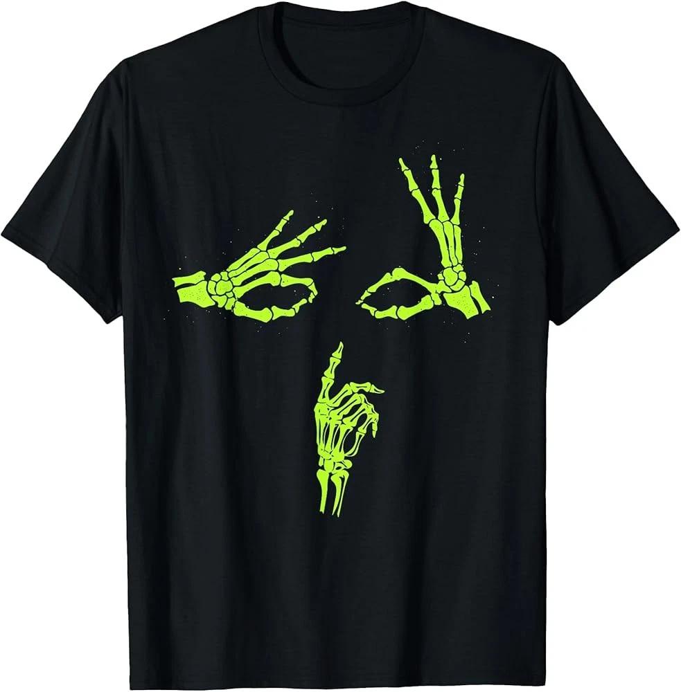 Men s and Women s T-shirts Graphic Skeleton Hands Shhh Say Less Green Graphic T-Shirt XS