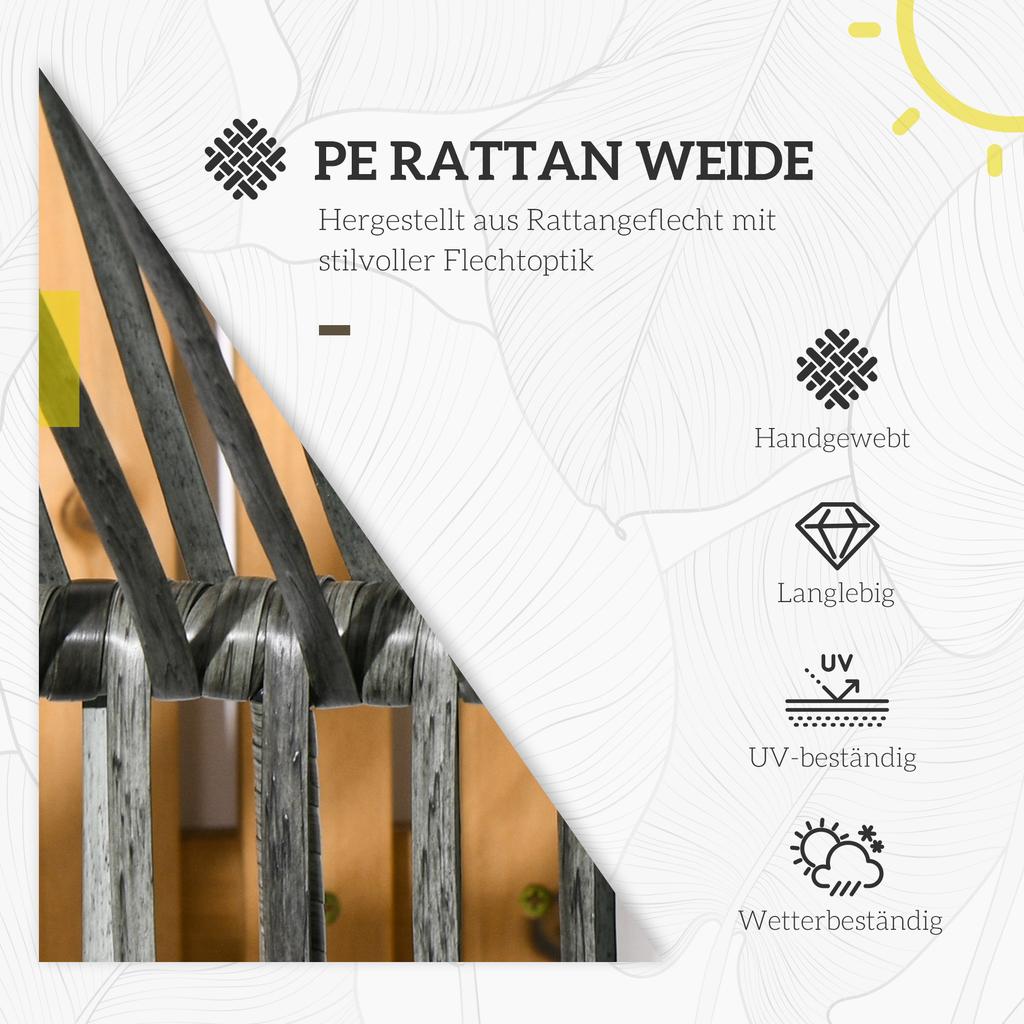 Rattan-Sessel, Outdoor-Sessel, Garten-Sessel, PE-Rattan, 89 cm x 75 cm x 143 cm, Grau+Schwarz