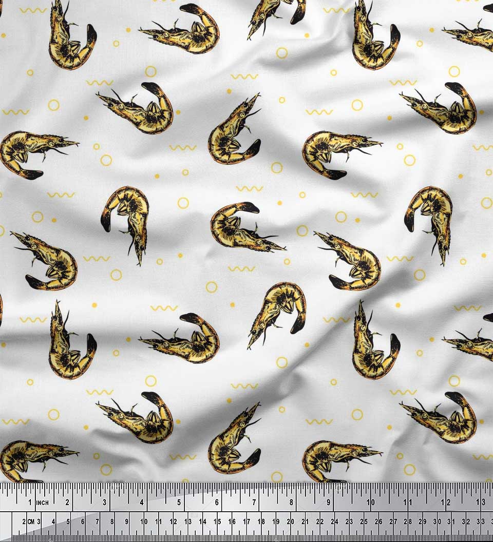 

Тканина Soimoi Japan Crepe Satin Circle, Dot & Prawns Ocean Decor Fabric Printed meter 42 Inch 42 Inch Wide - Poly Crepe