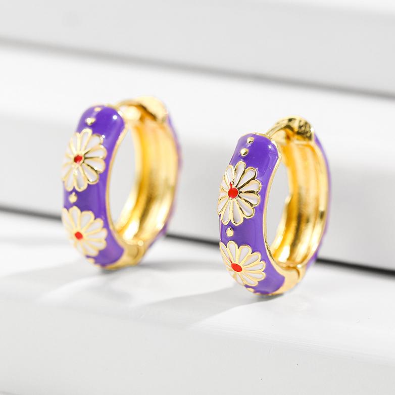Orecchini a Cerchio Piccoli Floreali Colorati Vintage Fiori e Piante in Metallo Smaltato Cerchio Huggie Hoops Gioielli Trendy da Donna Regalo