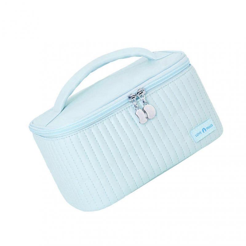 PU Open Lid Cake Shape Make Up Bag Cosmetic Storage Bag Soft Color Portable Makeup Bag Light Blue