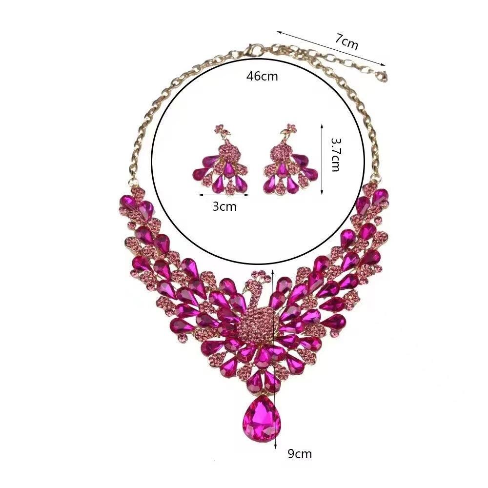 Peacock Crystal Wedding Earrings Necklace Set for Women Bridal Jewelry Party Accessories