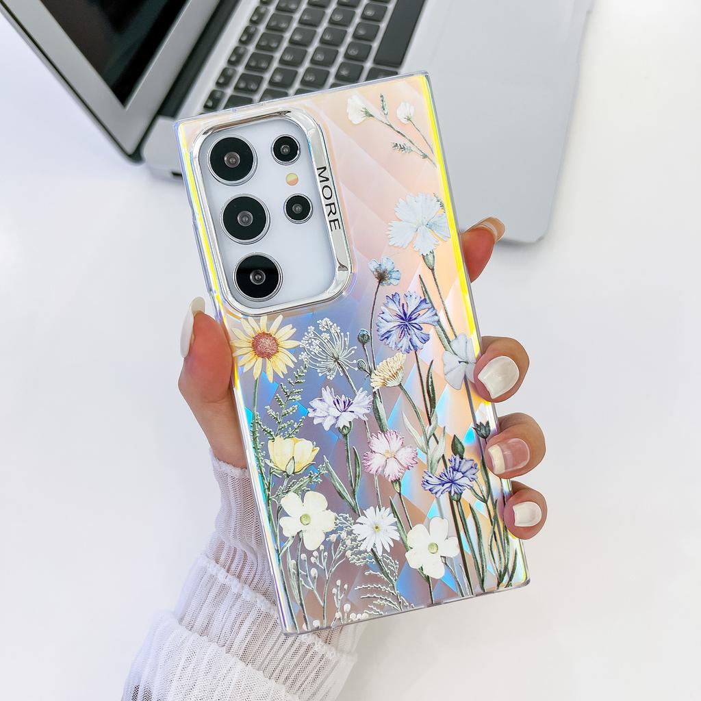 Flower and Grass Series Electroplated Laser Textured Matte Series Phone Cases for iPhone 13 14 15 Series for Samsung Galaxy S23 S24 A15 A25 A35 A55..