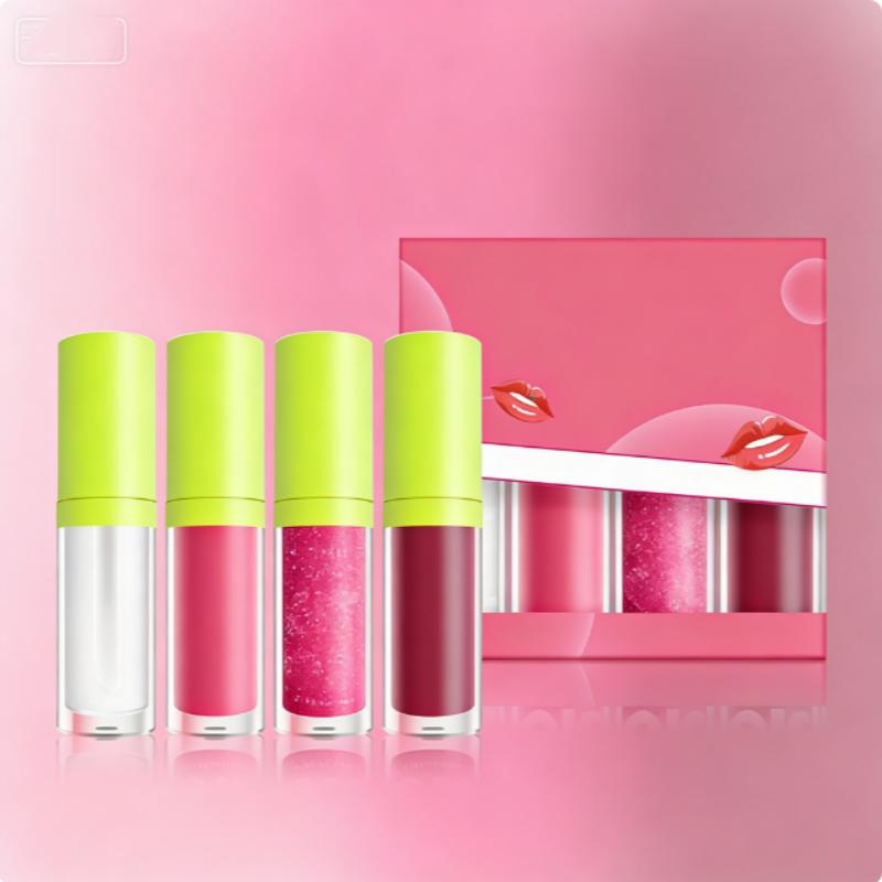 

Clear Lip Oil Set – Glassy Shine, Non-Sticky & Comfortable Wear, Hydrating Feel for Dry Lips, 4-Piece Glossy Lip Care Kit 4.8ml*4（g/ml）