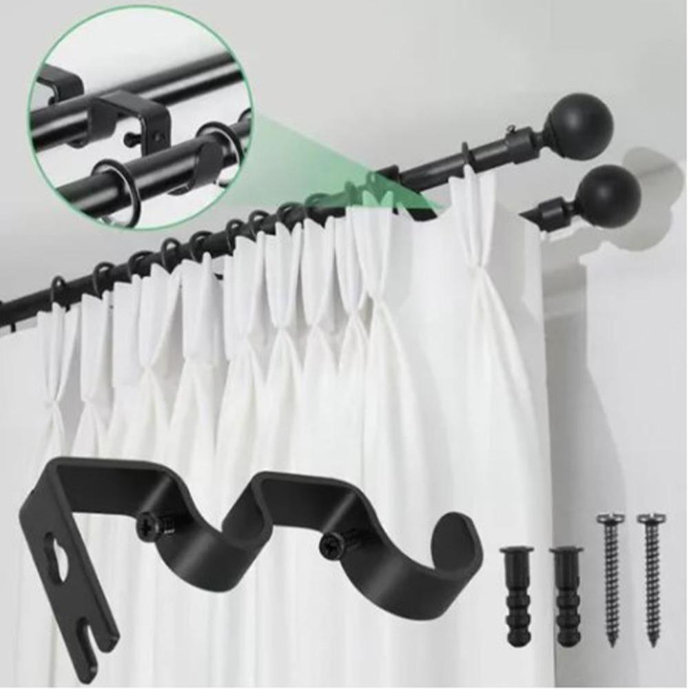 3Pcs 12.2 x 5.3cm Double Curtain Rod Bracket Iron Drapery Hook Curtain Rod Holder For Living Room