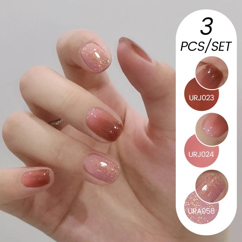 Nail Art Buz Şeffaf 3 Adet Tırnak Cilası Tutkalı Seti, Popüler Nude Beyazlatıcı Toz Şeffaf Tırnak Cilası Tutkalı