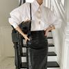 Chic Women White Cotton Button Blouse Loose Lantern Long Sleeve Casual Office Spring Tops
