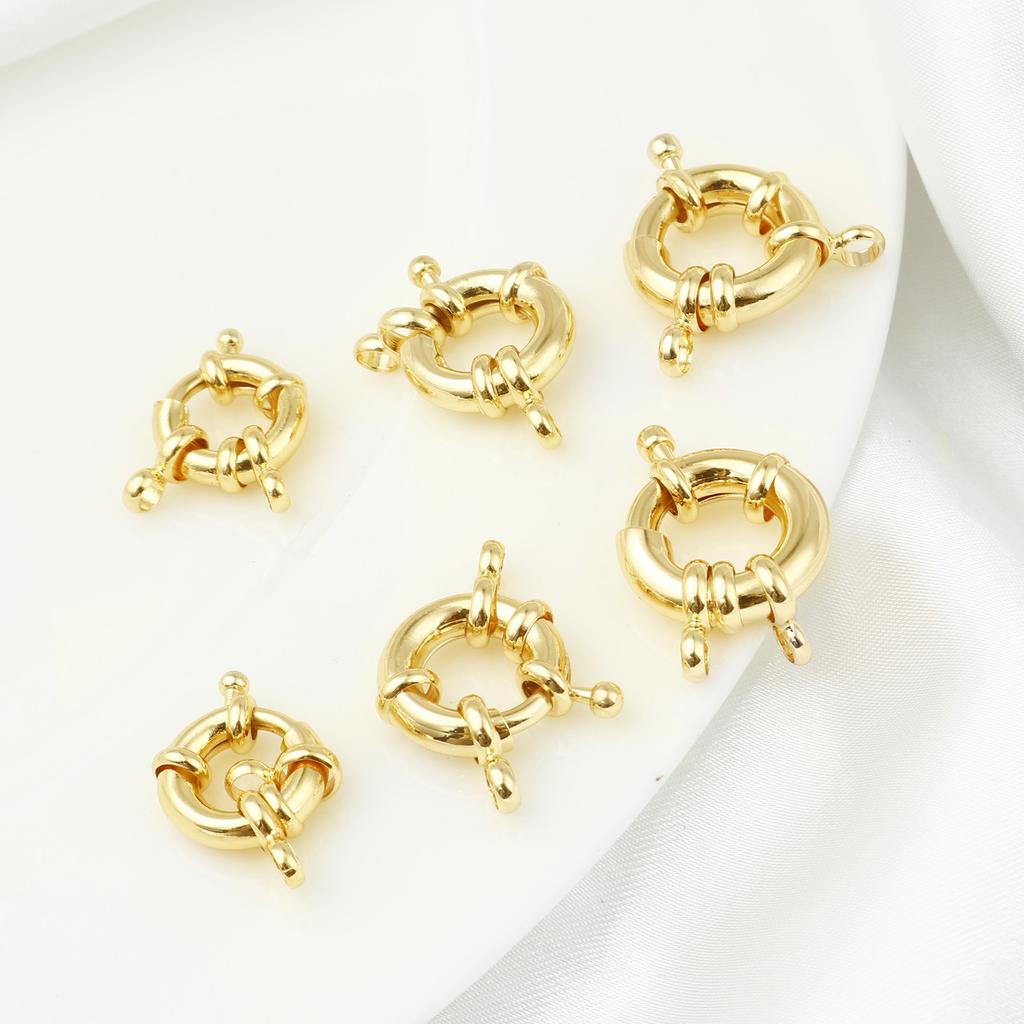 2PCs Copper Spring Ring Clasps Real Gold Color Round Metal Charms DIY Making Necklace Bracelets Jewelry,22x17mm 19x15mm 17x13mm