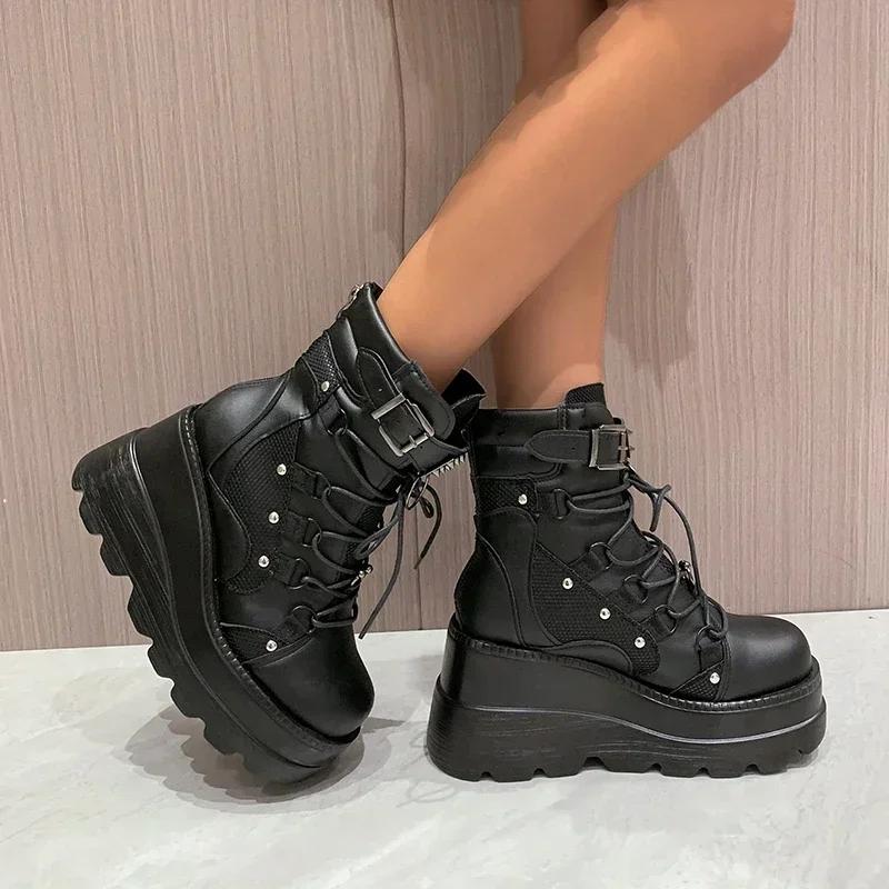 Women's Boots 2024 Autumn Women Ankle Boots Platform Wedges High Heels Short Boots New Design Zip Cosplay Shoes of Women