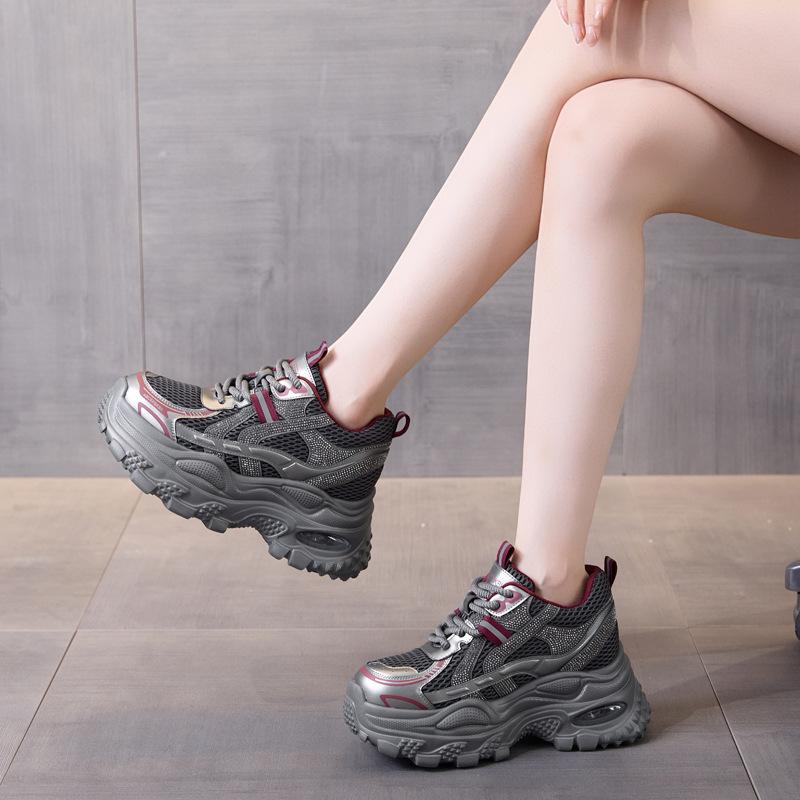 Thick-soled inner height-increasing rhinestone dad shoes for women's 2025 autumn new breathable and versatile women's shoes casual sports shoes