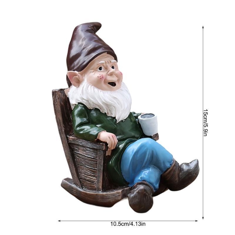 Swing Chair Gnome Statue Miniature Garden Decors Outdoor Landscape Dwarfs Drink Coffee Sculpture for Yard Lawn