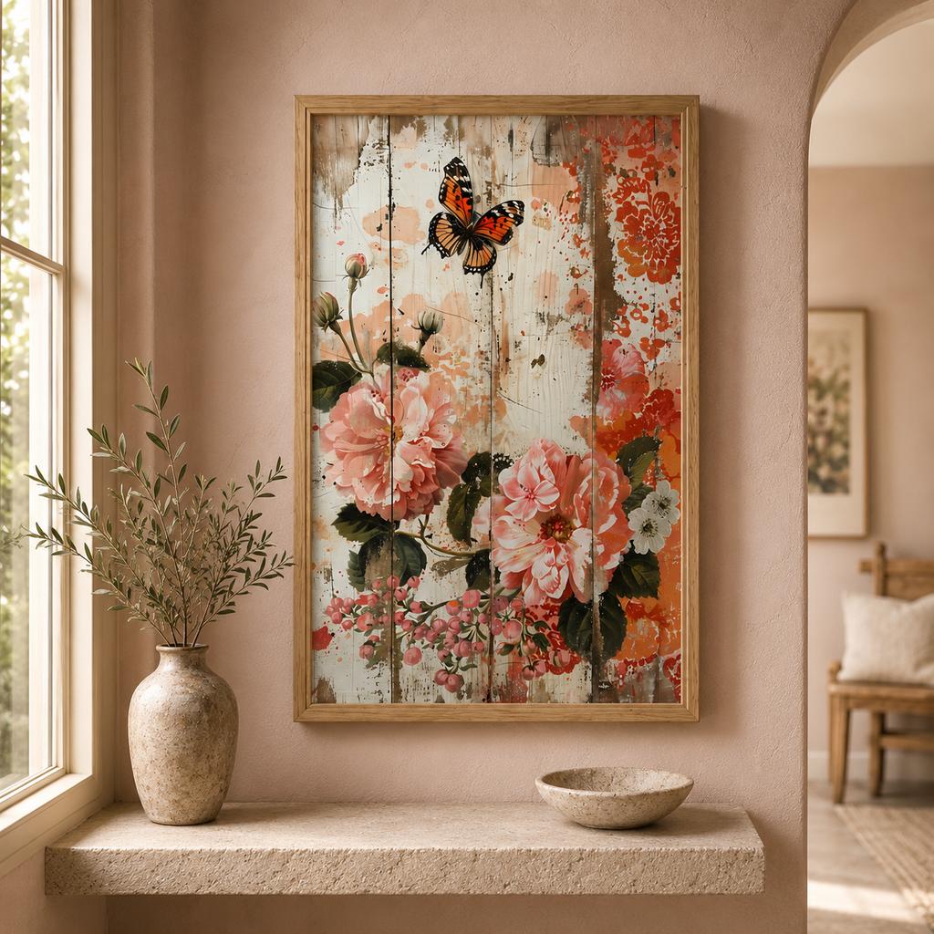 Nordic Wall Art Butterfly & Flowers Canvas Painting Nordic Style Poster Prints Bedroom Living Room Wall Decor