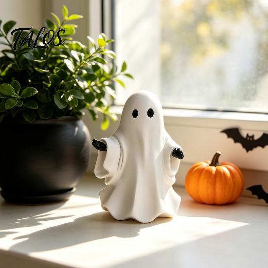 Spooky Desk Accessory Cute White Ghost Resin Figurine, Miniature Figurine Halloween Decoration, Matte Small Table Ornament Finish Tabletop Statue for