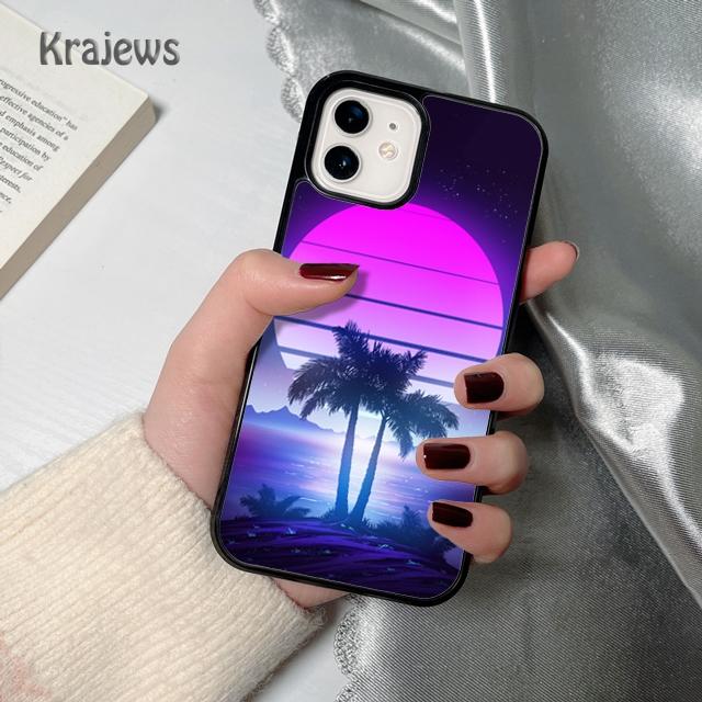 80s Retrowave Neon Palms Tree Soft Phone Case Cover For iPhone 17 Air 16 15 14 Plus 12 13 Pro Max Coque Fundas