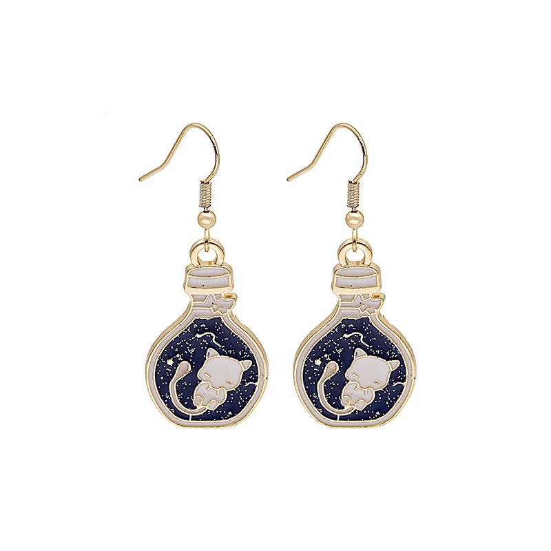 Fun Cartoon Asymmetrical Oil Drop Earrings, Guochao Panda Animal Fruit Earrings, Cute Mushroom Leaf Earrings