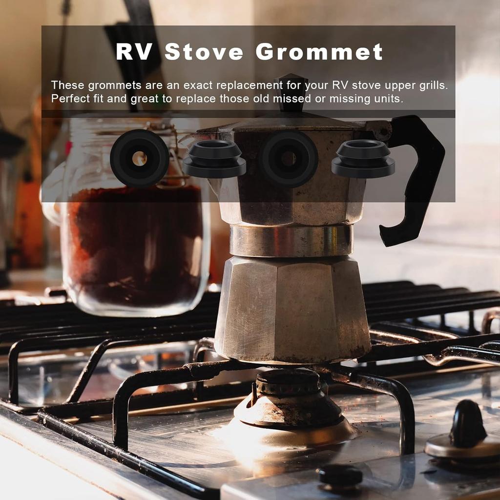 8pcs RV Stove Top Grommets, RV Stove Grommet Kit for Magic Chef and for Atwood Stove Grates Black Rubber Grommet for RV Stove-Effectively Reduce