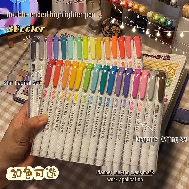 Retro Macaron Double-Ended Fluorescent Marker Pen for Notebooks - Light Colors for Students