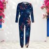 Women Plus Size Round Neck Long Sleeve Navy Printed Two Piece Set Cuffed Top Cuffed Pants With Pockets
