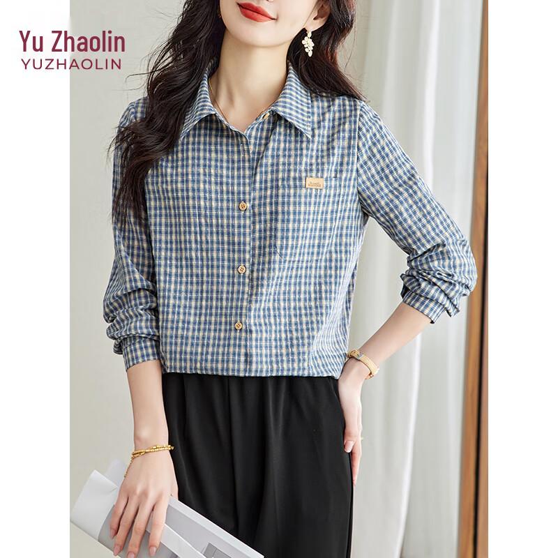 YUZHAOLIN Plaid Lapel Women's Loose Casual Long Sleeve Shirt Y41S011