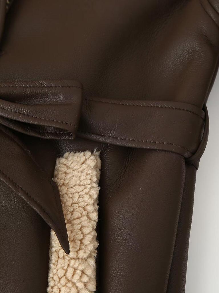 2024 Women's Winter Shearling Coat - European & American Style with Waist-Slimming Lace-Up