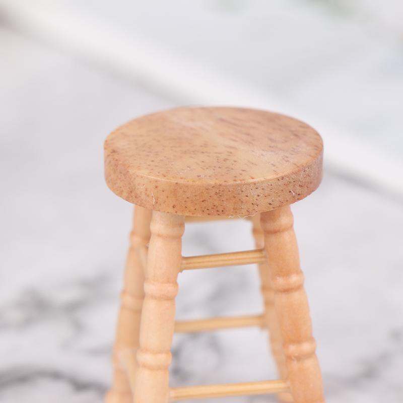 Dollhouse Wooden Round Bar High Stool Simulation Mini Ornaments Children Toy