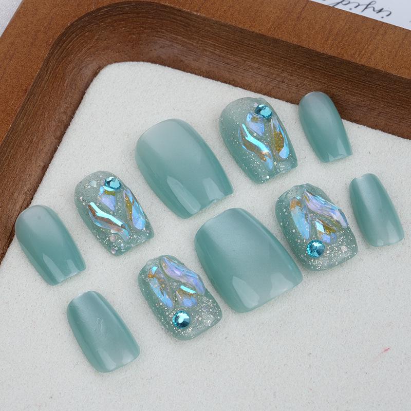 

Summer Fresh Rhinestone Aurora Nail Tips - Removable, Simple Manicure, Whitening Wearable Student Style