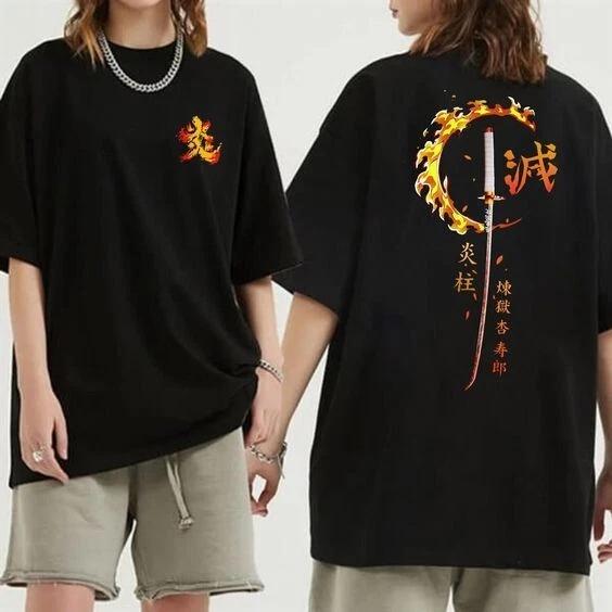 

Demon Slayer Rengoku Anime Manga T-Shirt Tee Costumes Black Polyester Unisex S