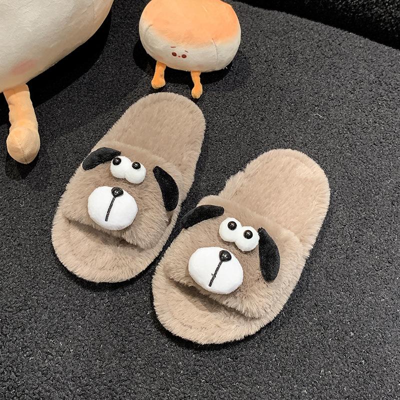 

Children s Cartoon Cute Dog Furry Slippers for Winter, Girls Indoor and Outdoor Soft Sole Comfortable Furry Slippers 26-27Code хаки