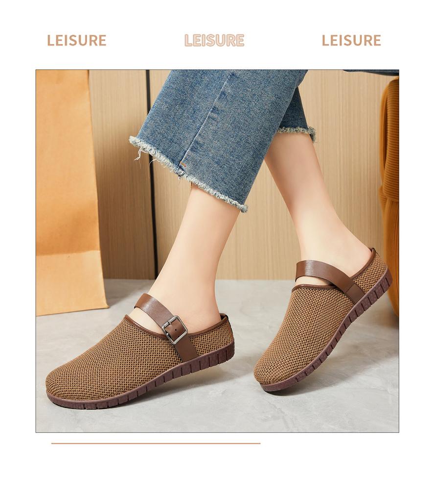 Women Knitted Half Slippers Breathable Mesh Casual Slides Comfortable Lightweight Slip-on Mules