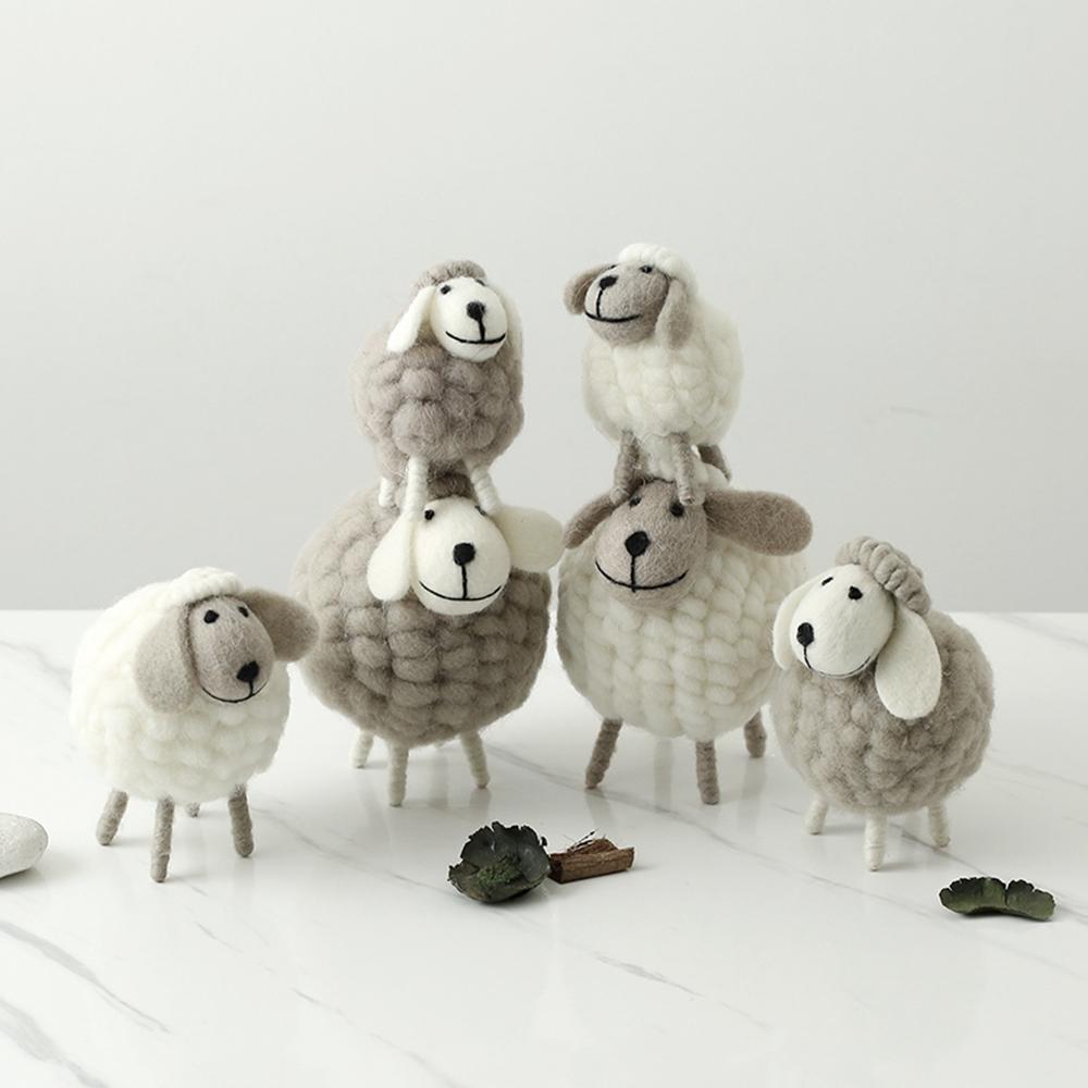 Kid Gift Birthday Wool Felt Sheep Desktop Decor Figurines Mini Table Ornament Home Furnishings
