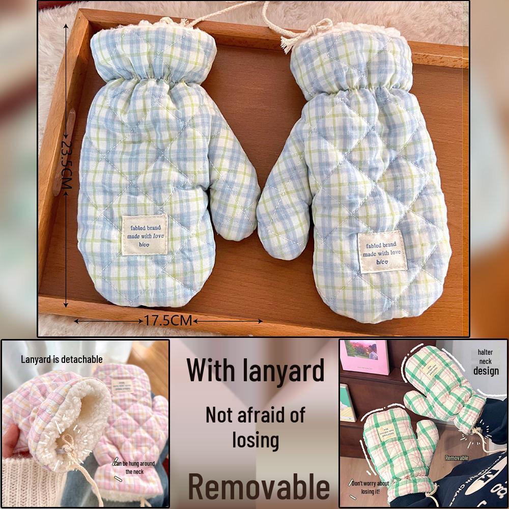 Korean Cute Winter Gloves & Neck Warmer: Thick Velvet for Women & Men, Ideal for Cycling & Riding, Perfect for Students' Cold Protection