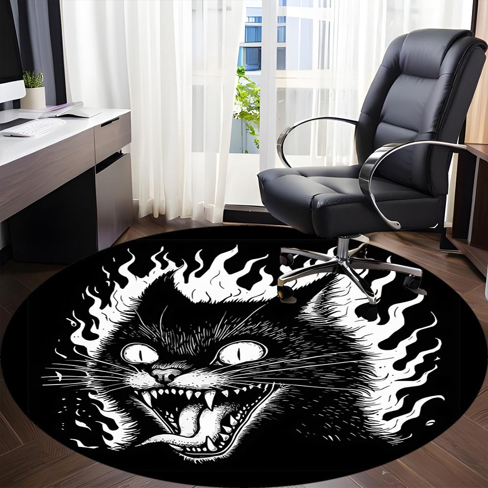 1pc FlamingFeline Office Round Area Rug, Under Office Chairs Bedroom Living Room Home Decor, Room Deco, Available In Various Sizes