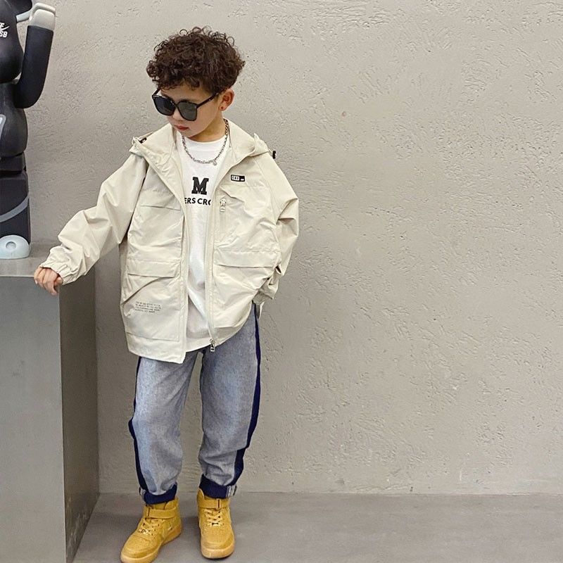 Autumn Spring Contrasting Color Zipper Cardigan Big Size Teenager Boys Coats Casual Outdoor Hooded Sweatshirt Kids Children Windbreaker Jacket