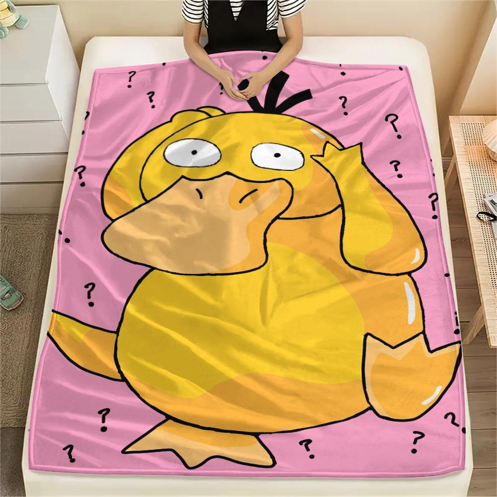 Coperta in Flanella con Fantasia Psyduck dei Pokémon, Alta Qualità, Confortevole per Tutte le Stagioni, Arredamento per la Casa, Calore e Comfort, Perfetta per Regali.