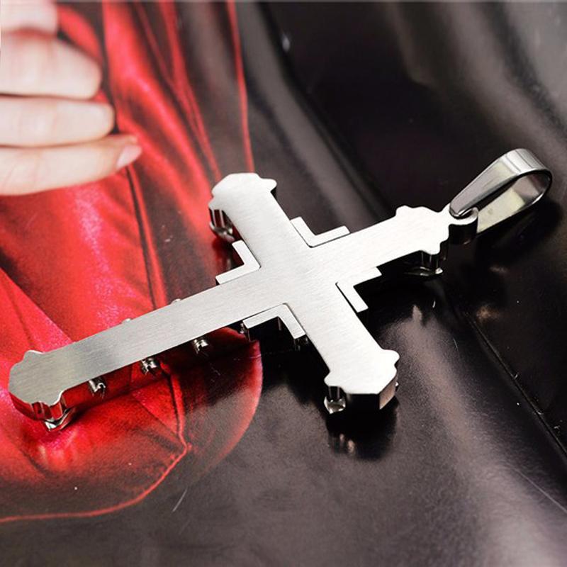 Ins New Cross Pendant Necklace For Men Simple Cool Zircon Black Gold Color Stainless Steel Chain Hip Hop Punk Jewelry Gift