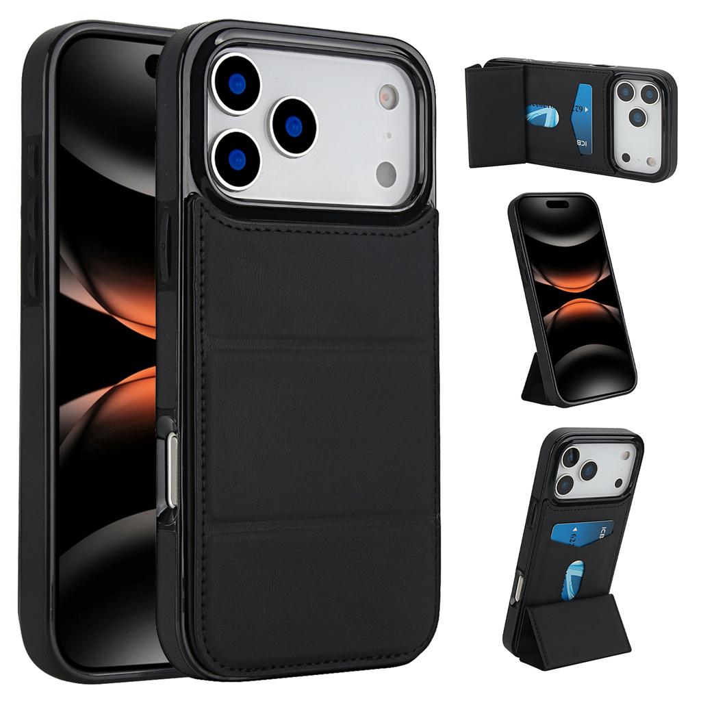 Phone Case for iPhone 17 Pro Max Air 16e 16 15 Plus 14 13 Mini 12 11 Pro XR XS Max Card Holder Invisible Bracket Leather Shell