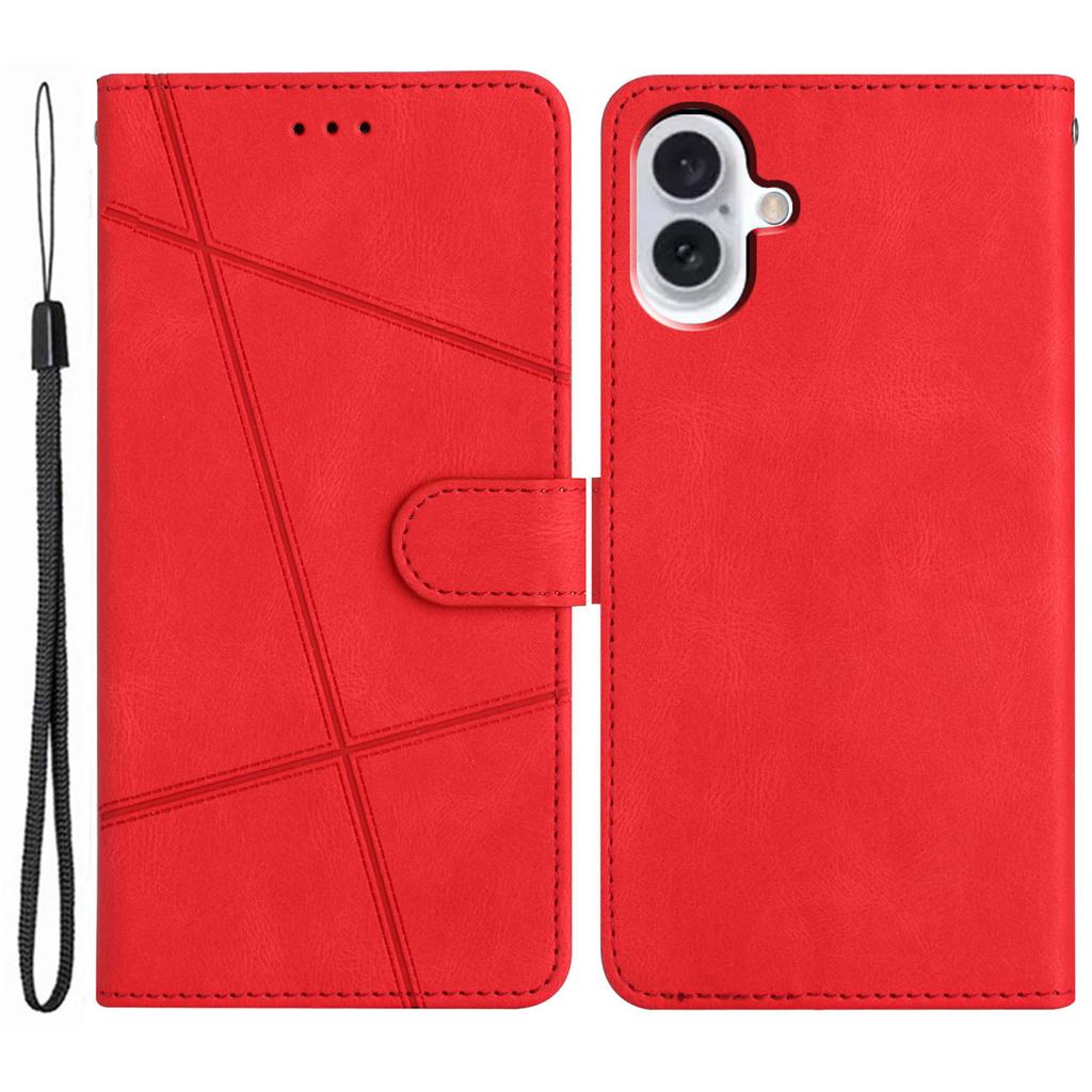 For iPhone 17 Wallet Case Line Imprinted Skin-Touch Leather Flip Phone Cover