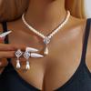 1 Set Faux Pearl Rhinestone Jewelry Women Teardrop Pendant Necklace And Earrings Elegant Beaded Necklace Jewelry for Engagement Wedding Cocktail Party