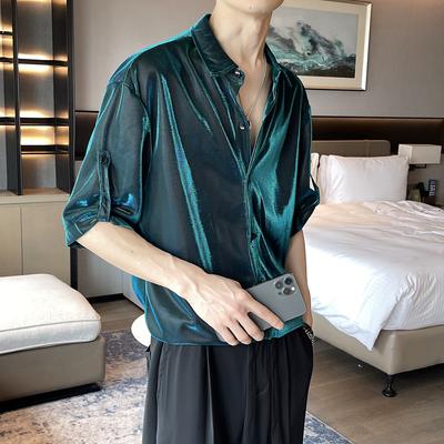 Sommer Herren glänzend Casual Shirt trendige schöne Shirts Mode lose Halbarm Tops Persönlichkeit Kleidung