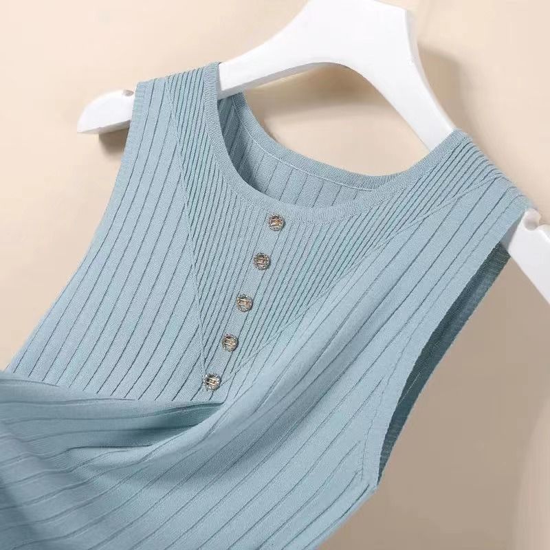 Women's Ice Silk Camisole Short Summer Versatile Sleeveless Knit Lining Top Thin Ins Style