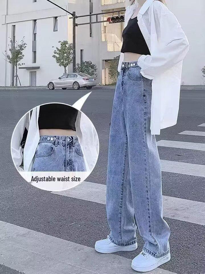 

Женские джинсы с широкими штанинами прямого кроя - Весна 2025, стиль для миниатюрных, драпирующиеся брюки в пол 2XL синий