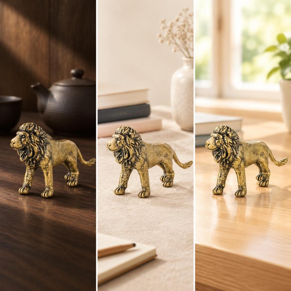 Freestanding Lion Figurine with Detailed Mane VintageInfluenced Golden Intricate
